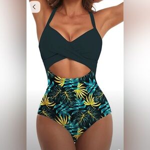 Black and Yellow One-Piece Swimsuit with Cutout Design